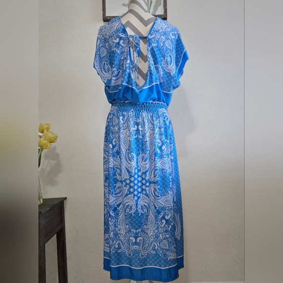 NWT Young USA Blue & White Paisley Pattern Midi Dress Size XL - Picture 5 of 10
